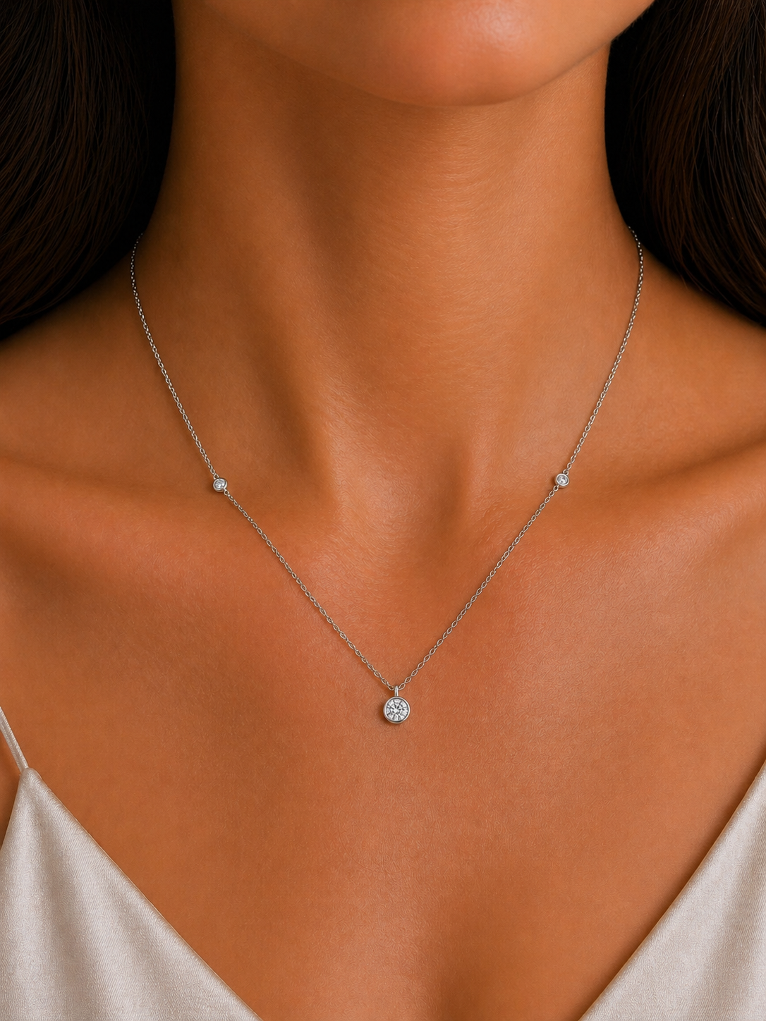 0.50 Carats Halo Emerald Diamond Station Pendant
